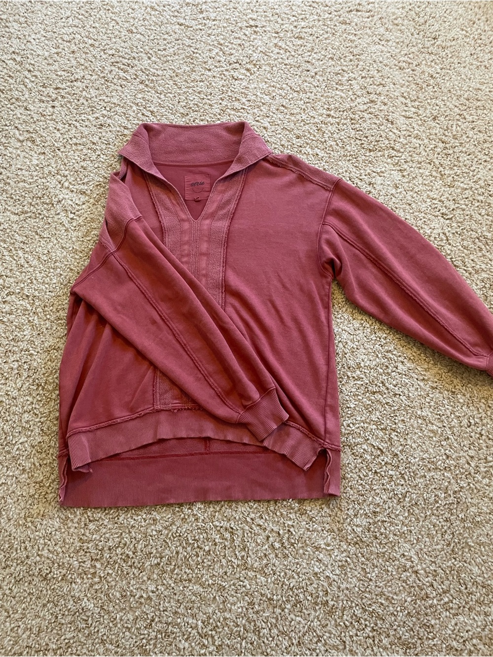 Aerie Dusty-Red Polo Pullover